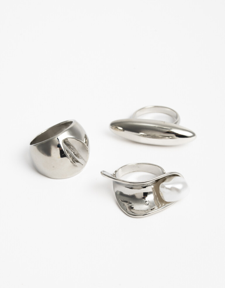 Sets Anillos Perlas Set De Anillos Metal Y Perla - Plateado Rodio