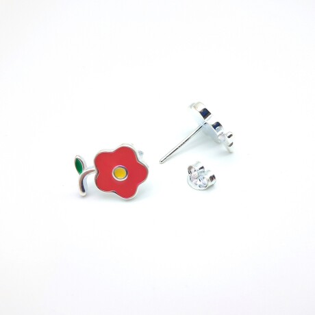 Par de caravanas de plata 925 con esmalte, FLOR. Par de caravanas de plata 925 con esmalte, FLOR.