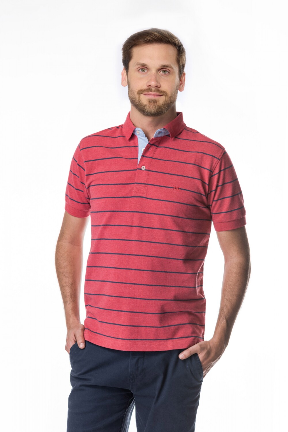 Polo pique rayada Rojo