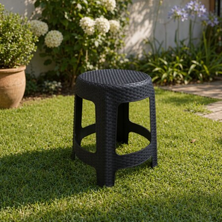 Banqueta de Plastico Simil Rattan Premium Negra Banqueta de Plastico Simil Rattan Premium Negra