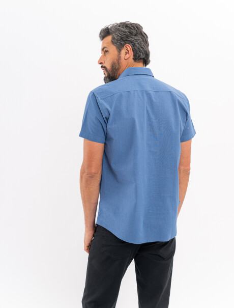 Camisa m/c lisa efecto lino azul