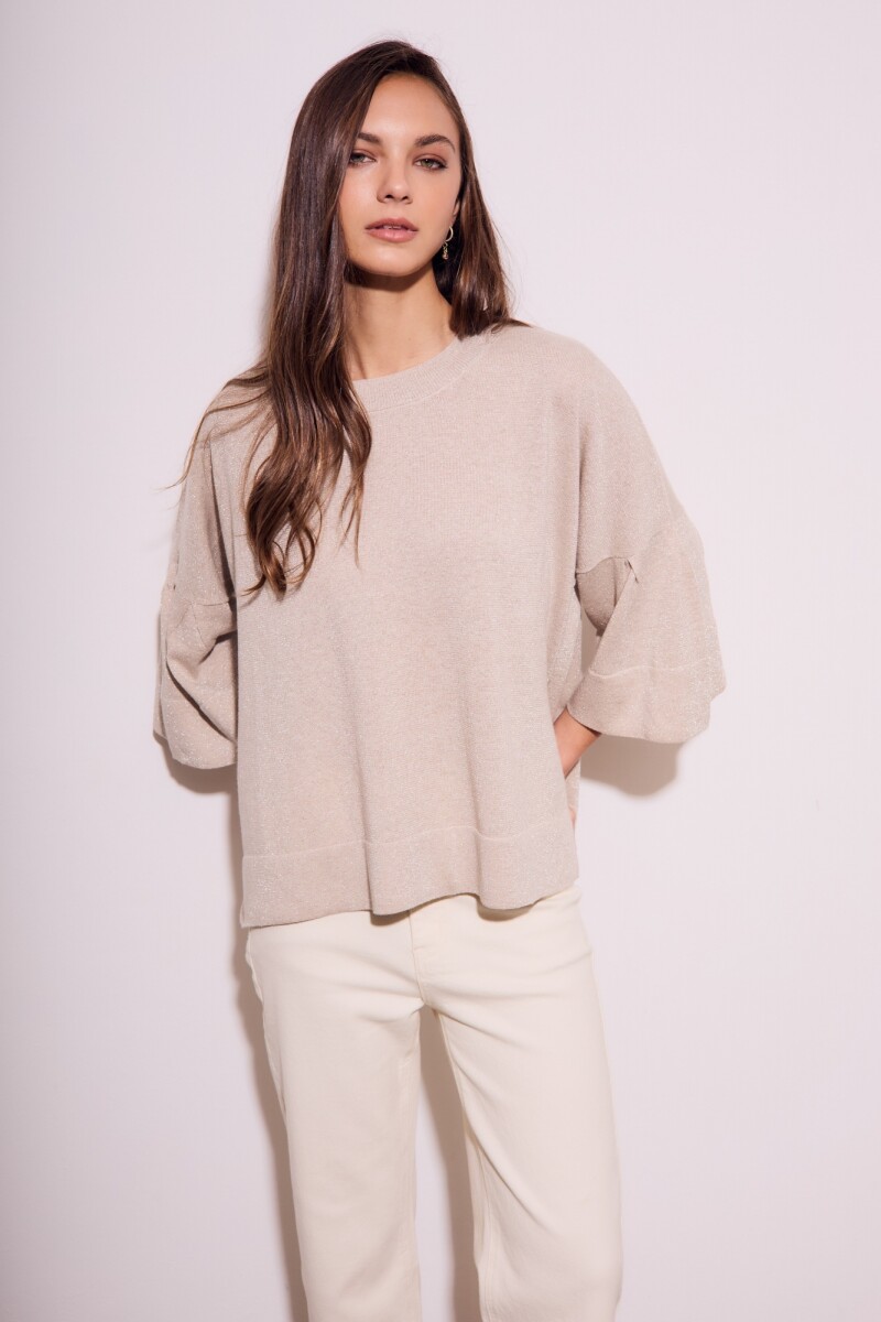 Sweater Manga Volado Beige Melange