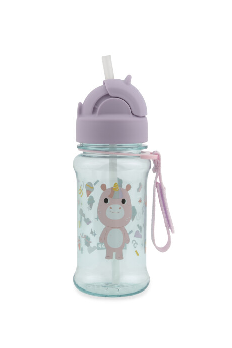 Botella de plástico tritan, con sorbito, diseño unicornio Sin color