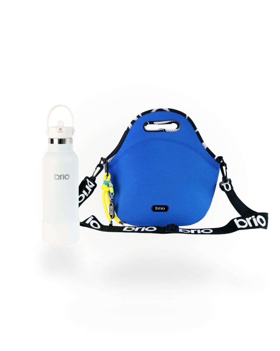 Set de lunchera Big de neopreno con correa ajustable y botella de acero inoxidable 500ml brio - set cielo/blanco 