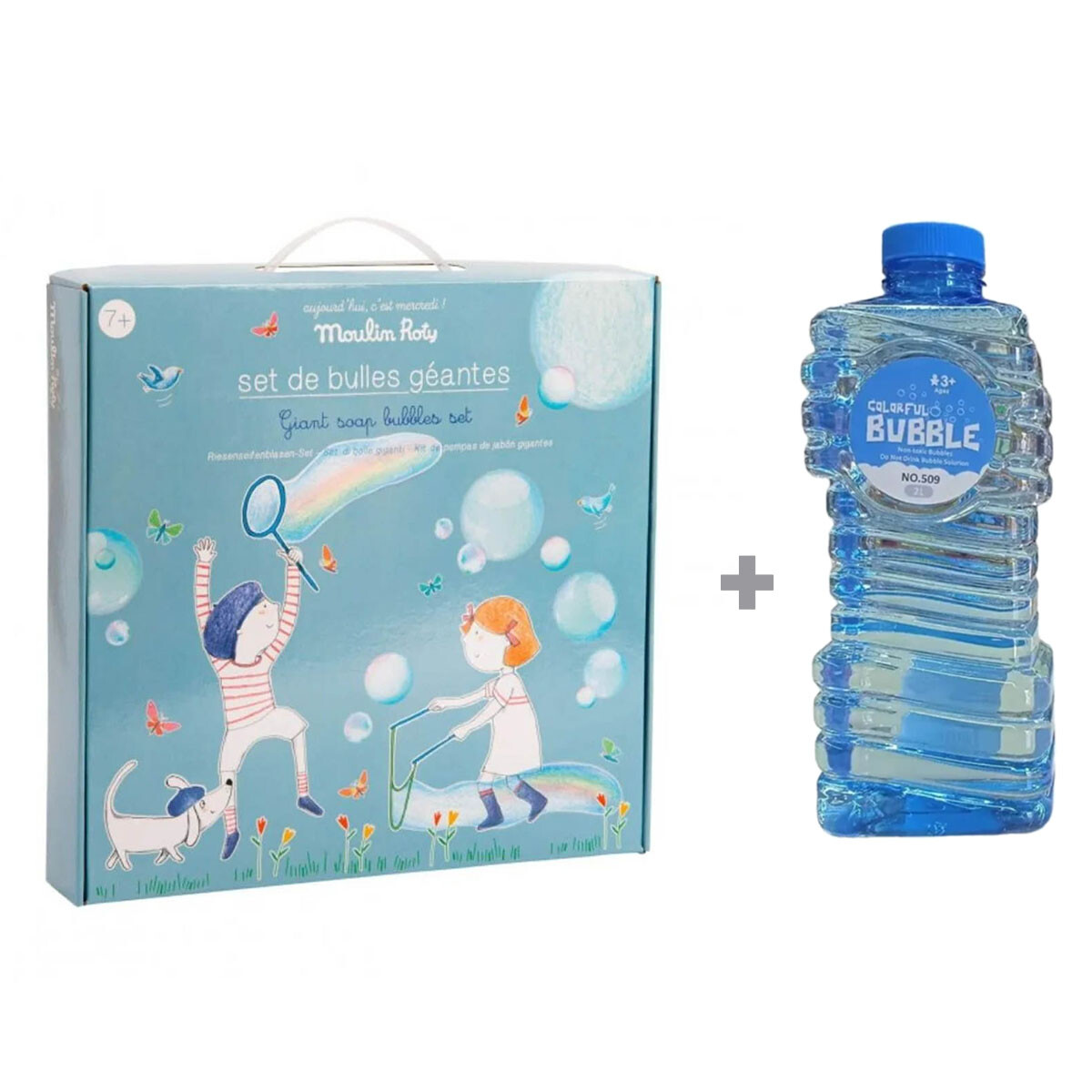 Burbujas Kit Juego de burbujas gigantes Moulin Roty + Botella de 2 litros de líquido 