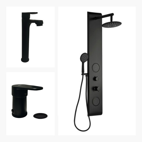 JUEGO DE GRIFERIA LAVATORIO ALTO PANEL DE DUCHA Y BIDET CON TRANSFERENCIA 000