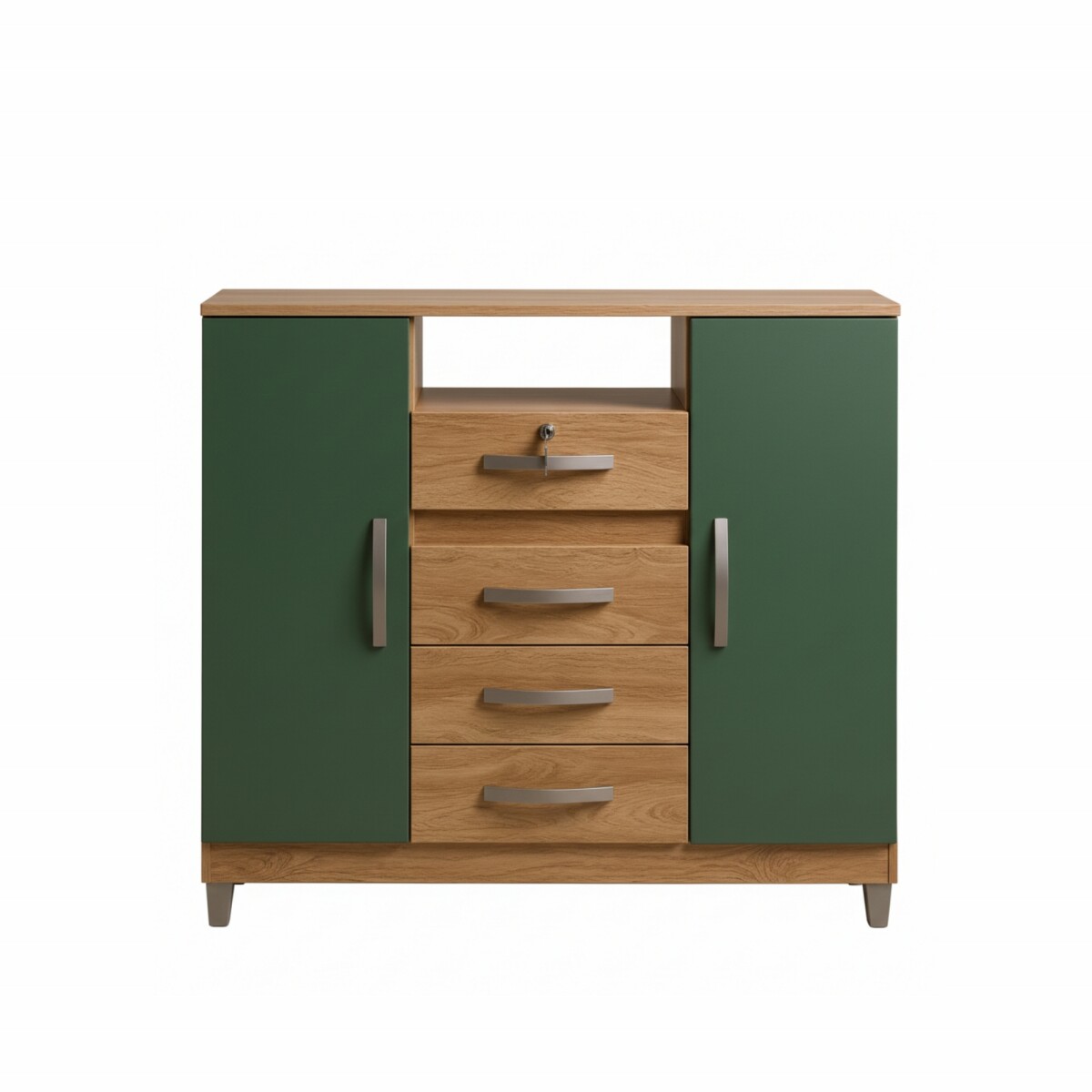 CÓMODA CAJONERA GUARDARROPA 4 CAJONES 2 PUERTAS CON LLAVE - COLOR MADERA VERDE 