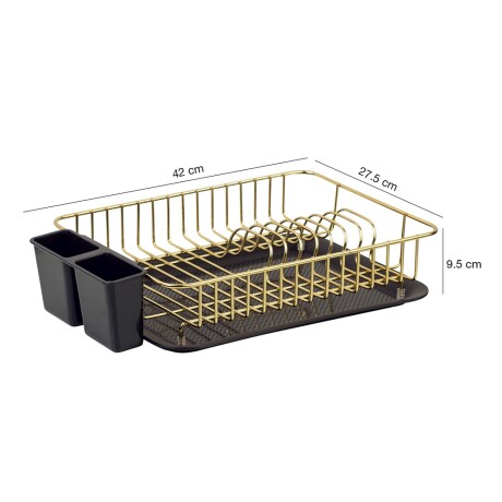 Escurridor de Vajilla para Mesada con Bandeja y Cubiertero Dorado/negro