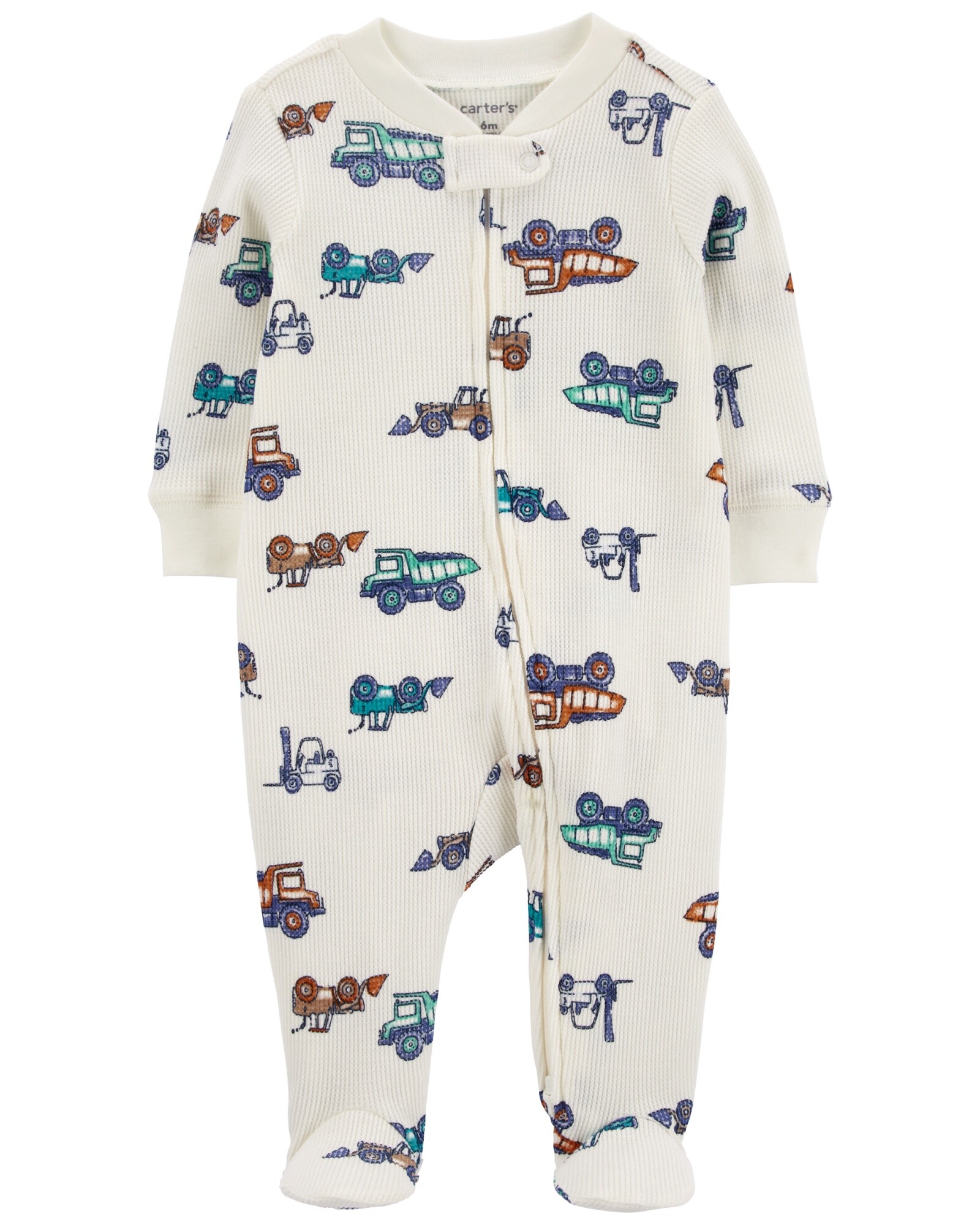 Pijama una pieza de algodón térmico, con pie, diseño máquinas Sin color
