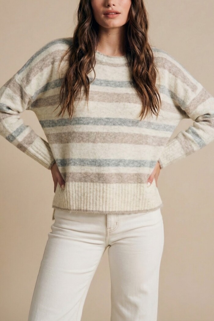 Sweater Rayado Gris Melange