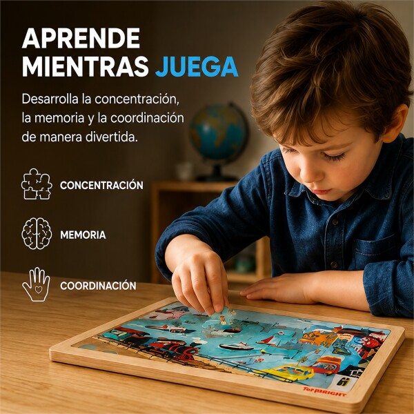 Puzzle de Madera Top Bright Ciudad 100 Piezas con Base CELESTE