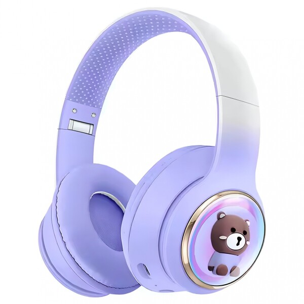 Auriculares Vincha Bluetooth Inalambricos Luces Microfono Variante Diseño Oso Violeta