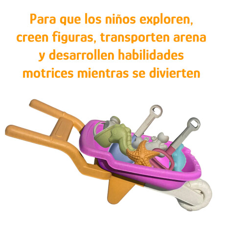 Set Juego De Playa Infantil 8 Piezas Con Carretilla y Moldes Rosa/naranja