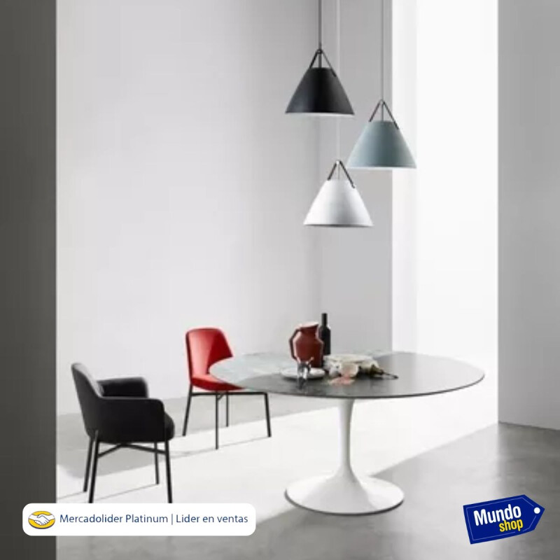 Lampara De Techo Colgante Campana Nordica Metal Cuero Gris