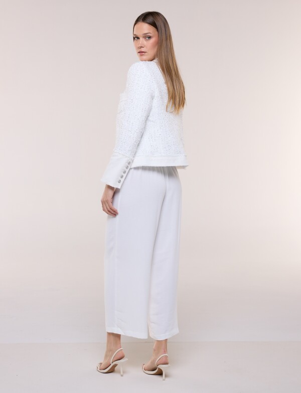 Chaqueta Bouclé Corta Con Lentejuelas BLANCO