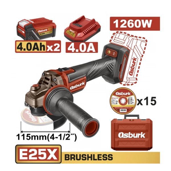 AMOLADORA ANGULAR A BATERIA 25V E25X 115MM (4-1/2) + 2 BAT 4.0AH + CARGADOR AMOLADORA ANGULAR A BATERIA 25V E25X 115MM (4-1/2) + 2 BAT 4.0AH + CARGADOR