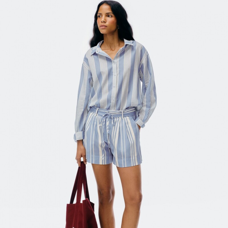 CAMISA ML FEM CELESTE A RAYAS