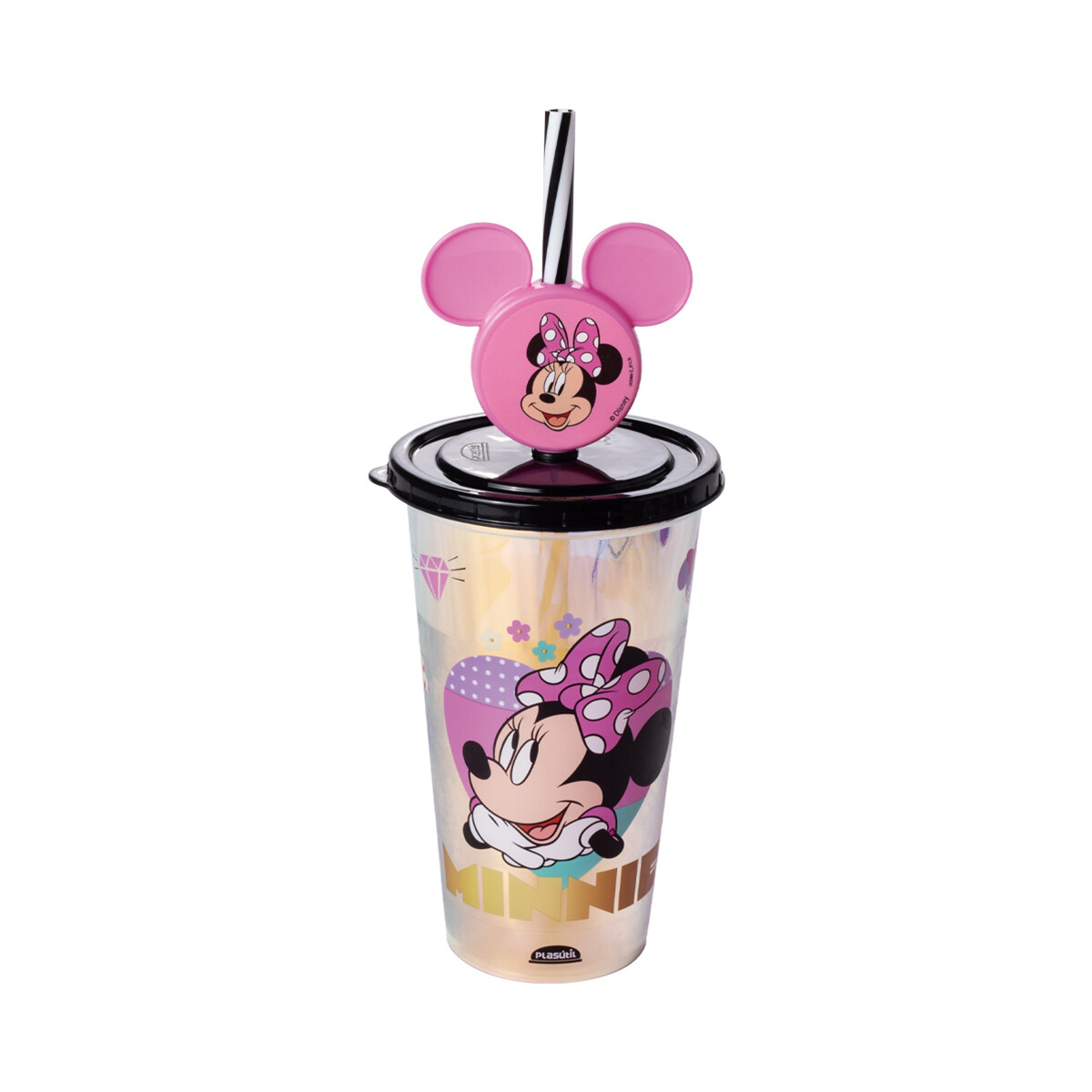 Vaso Plástico Milk Shake con Pin y Pajita Minnie 500 ml - ROSA 