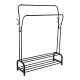 Perchero Organizador Metal Doble Con Zapatera Doble Negro
