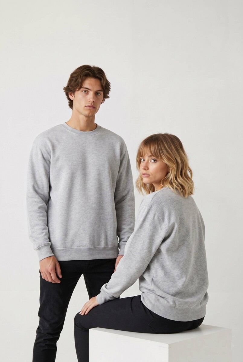 Buzo deportivo clásico escote redondo - UNISEX - Gris melange claro 