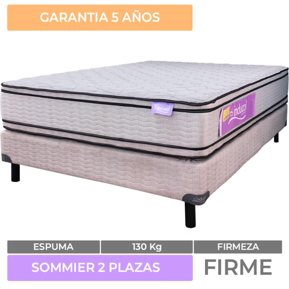 Conjunto de Sommier 2 Plazas Arlene Inducol 140x190x29 140K 