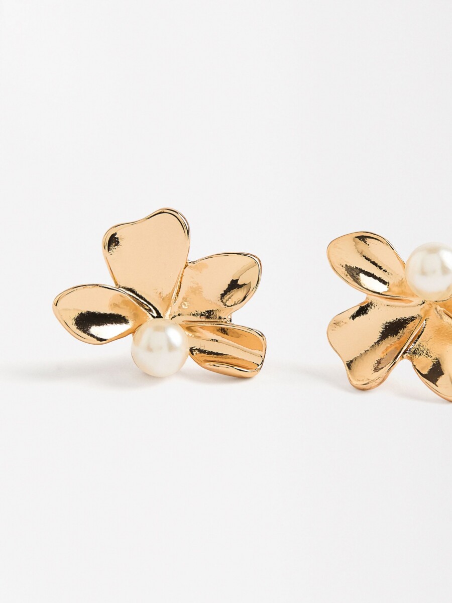 Pendientes De Flores Con Perla dorado