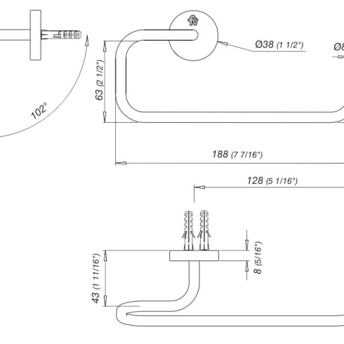 TOALLERO ARO METAL CR LILO 162 MM G1 BAÑO CROMO