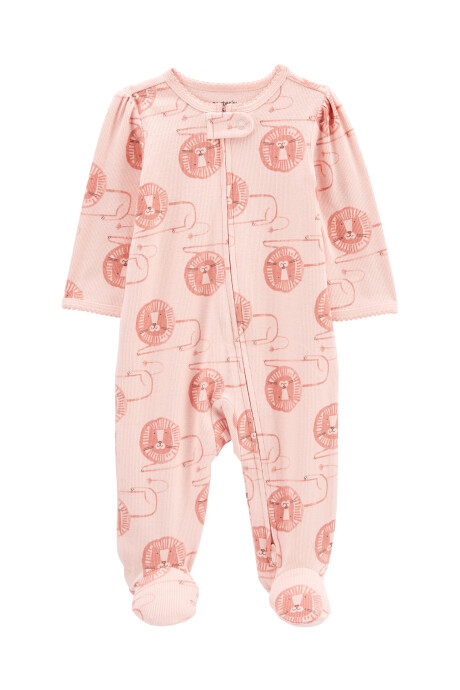 Pijama una pieza de algodón texturado, con pie, diseño león Sin color