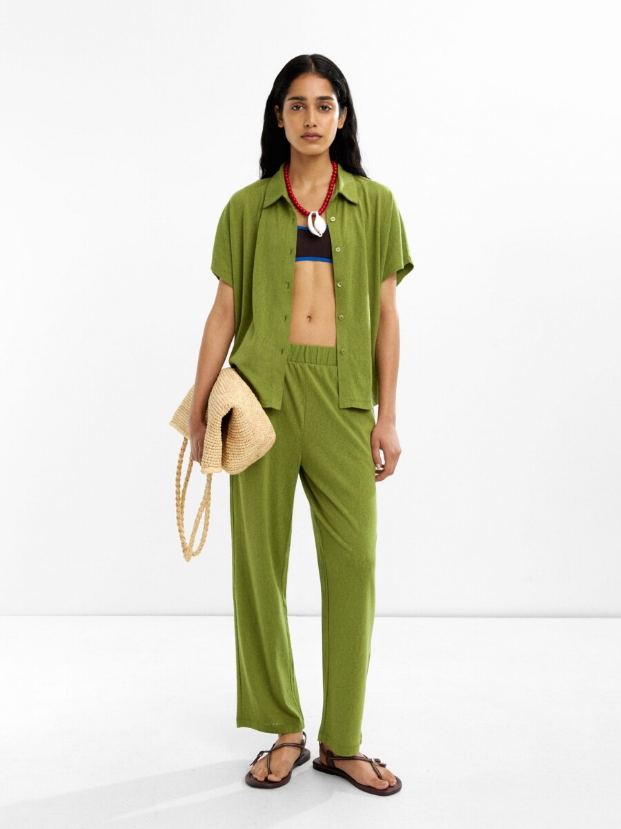 Pantalón De Algodón Con Cintura Elástica verde