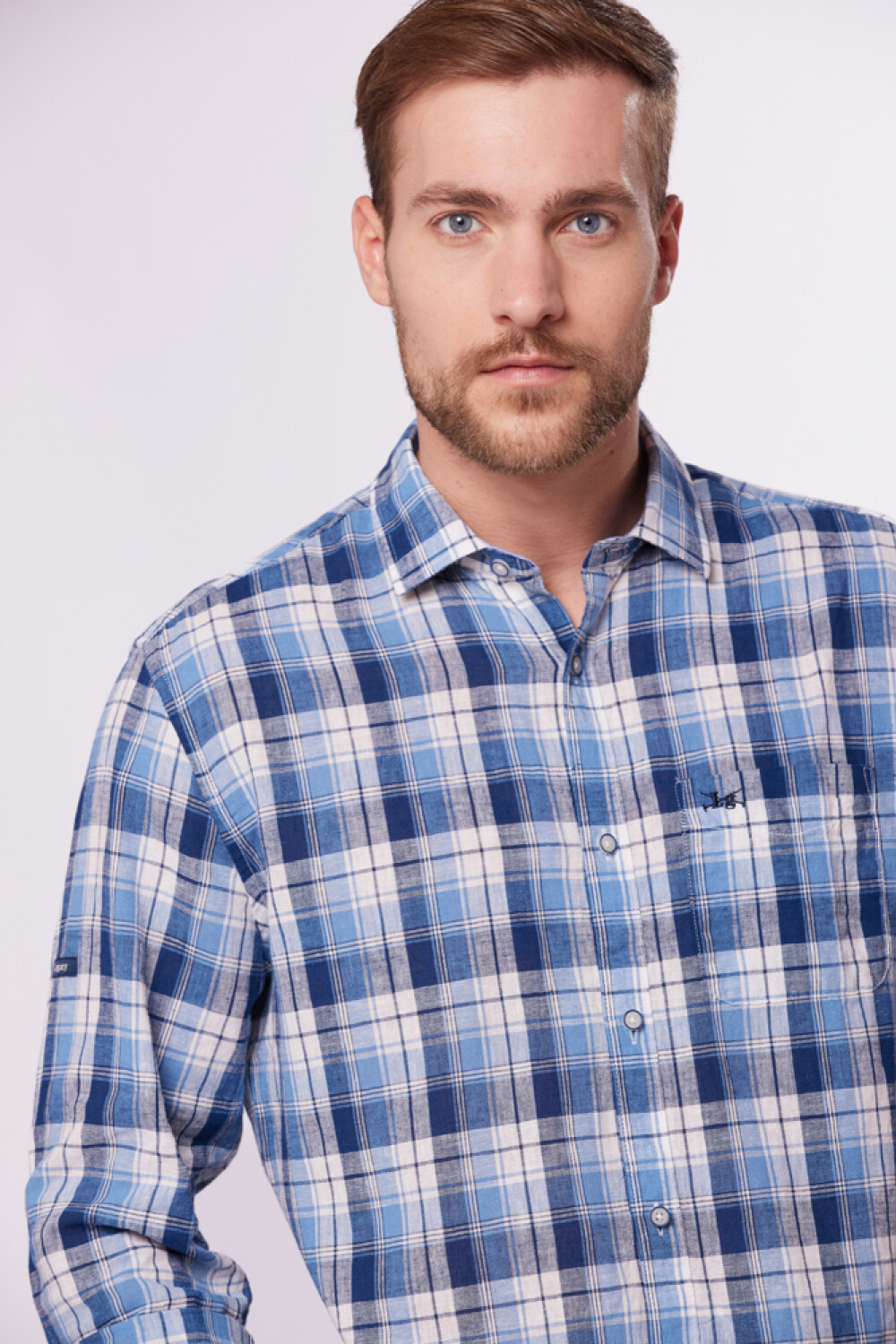 CAMISA DE LINO A CUADROS Azul