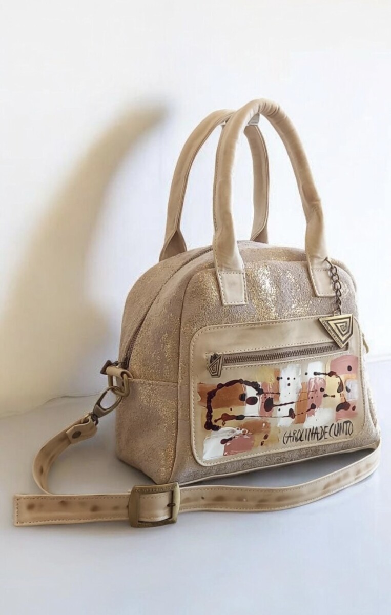 Cartera ISA - Natural Y Jaspeado Dorado Con Arte Pintado A Mano 