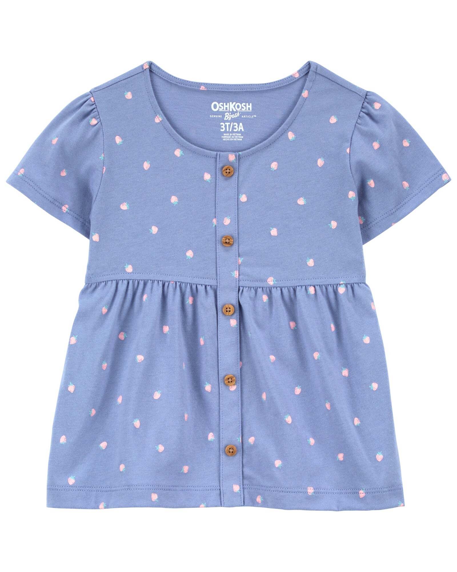 Blusa de algodón, manga corta, diseño frutillas Sin color