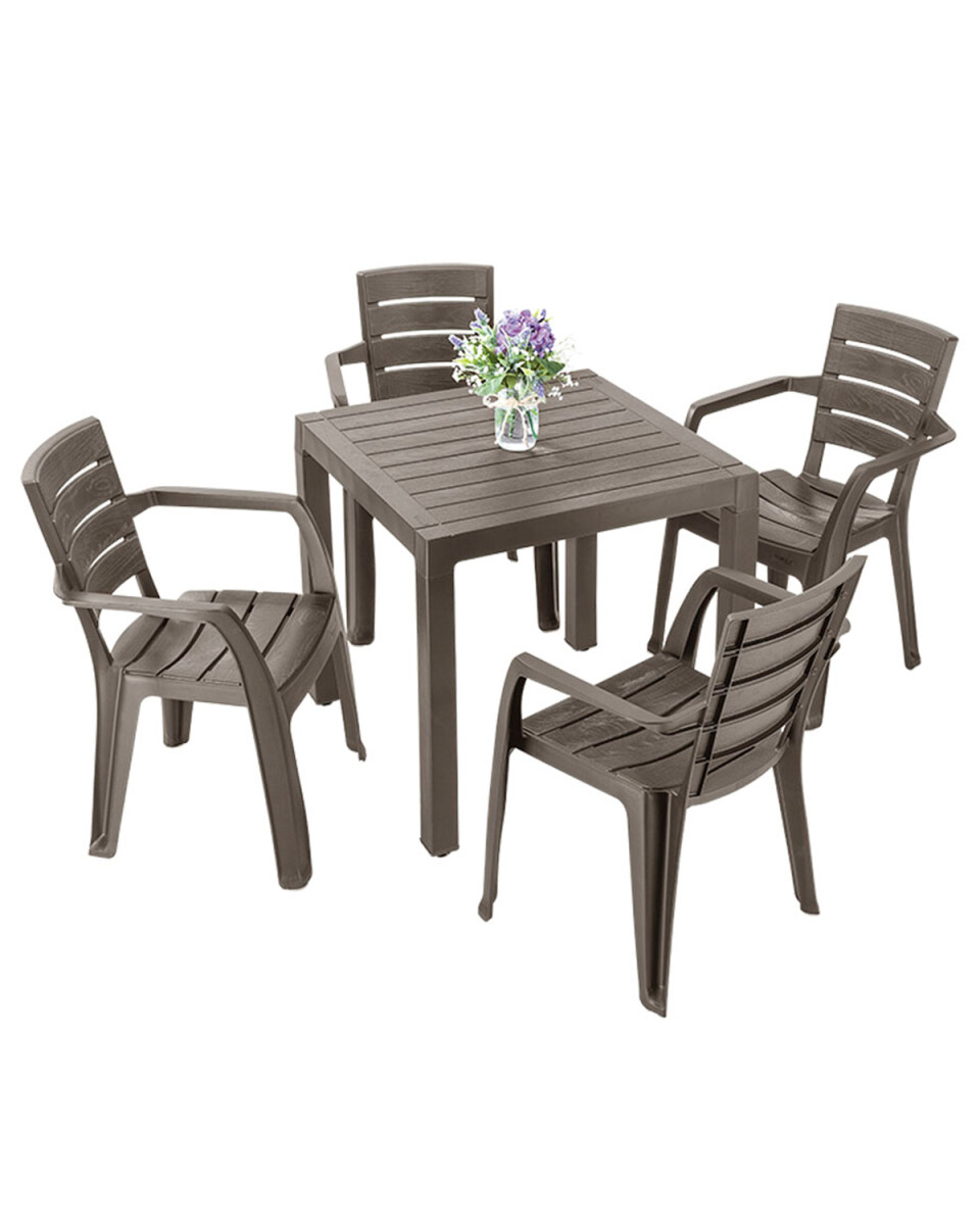Set de mesa cuadrada + 4 sillas de jardín con apoyabrazos Rimax Baru 