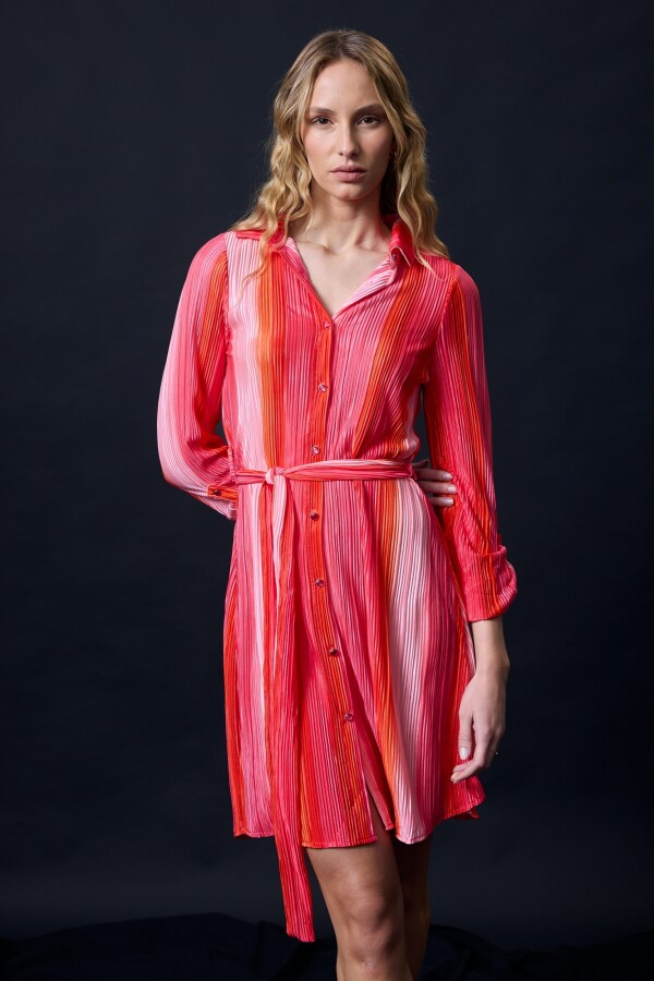Vestido Saten Plisado ROSA/MULTI