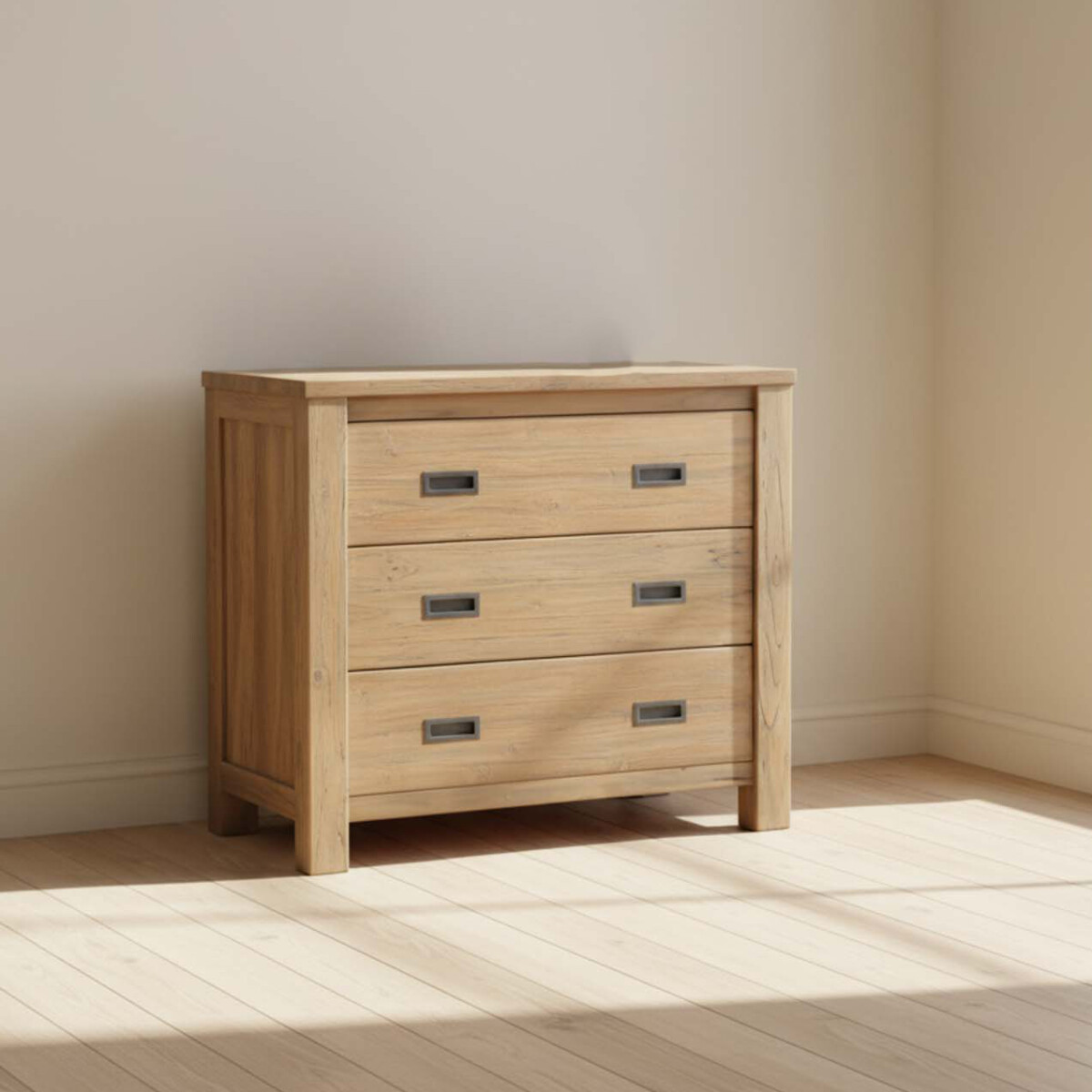 CÓMODA - 3 CAJONES MADERA NATURAL-BEIGE MANHATTAN 