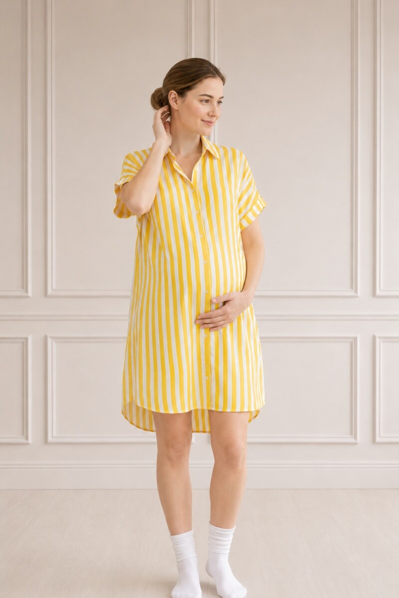Camisa Maternal Pupa – Viscosa suave con bolsillos prácticos Estampa Amarilla