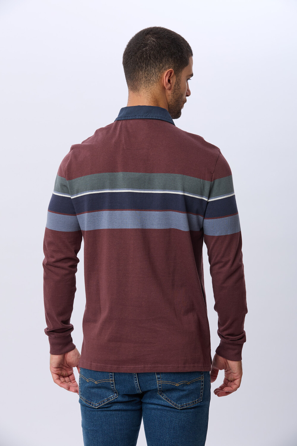REMERA POLO RAYADA EN ALGODÓN Bordo