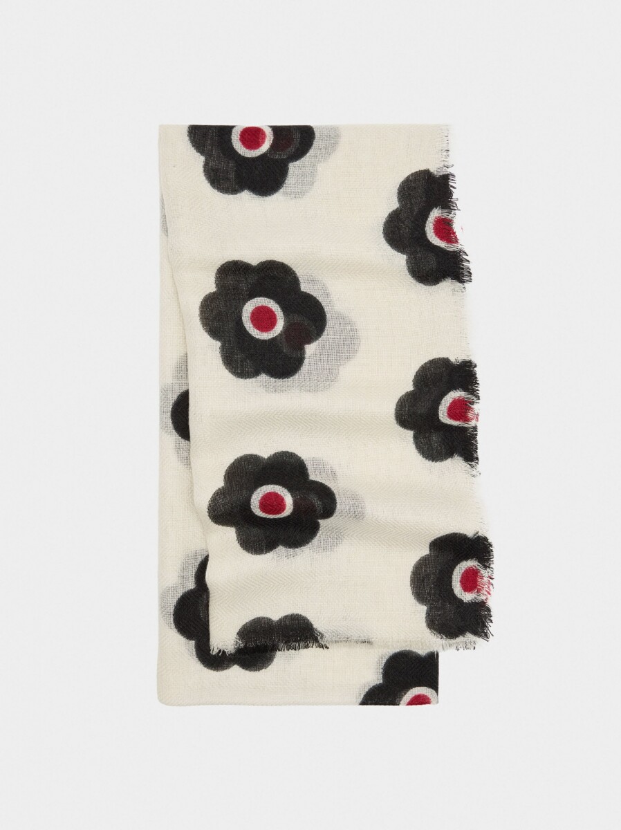 Pañuelo Estampado Floral Con Lana - crudo 