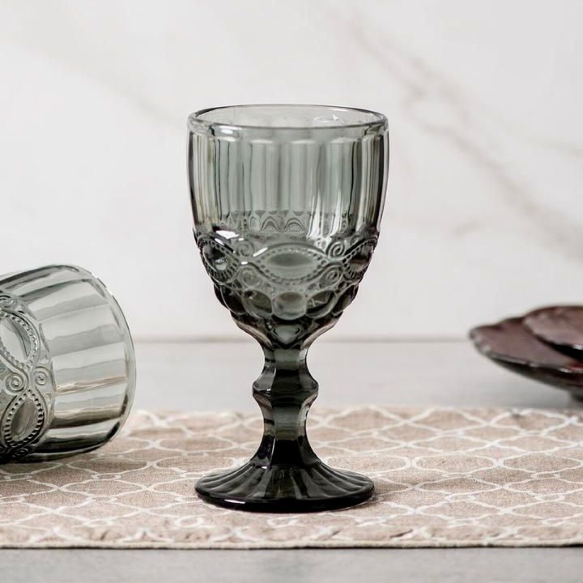 Juego De 6 Copas Vidrio Labrado Negro 300ML 