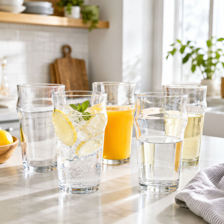 Set de 6 Vasos Largos Multiuso en Vidrio de 405ml Ohana Transparente