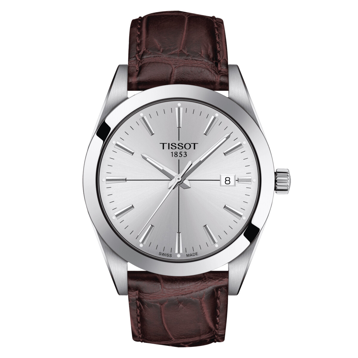 Reloj Tissot GENTLEMAN en acero con correa marrón. 