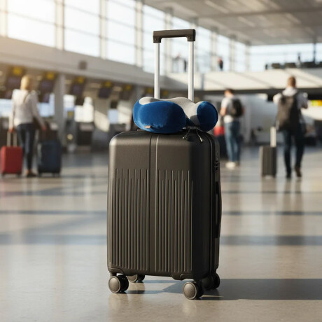 Set Valija Carry On Rígida + Almohadón Cervical Memoria Azul Negro