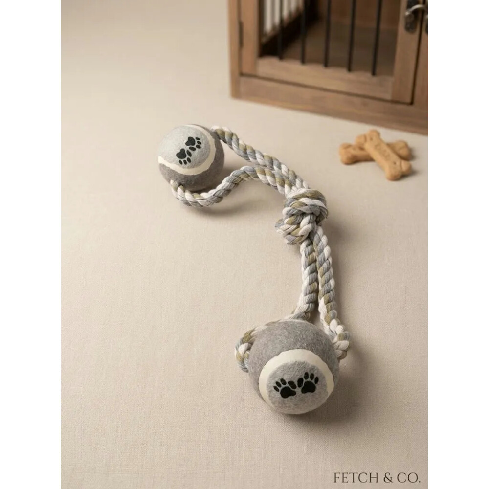 Juguete Para Perro De Cuerda y Dos Pelotas GRIS
