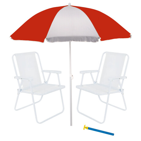 Set Sombrilla + Sillas x2 Acero 110Kg + Saca Arena Playa MOR Rojo/plata