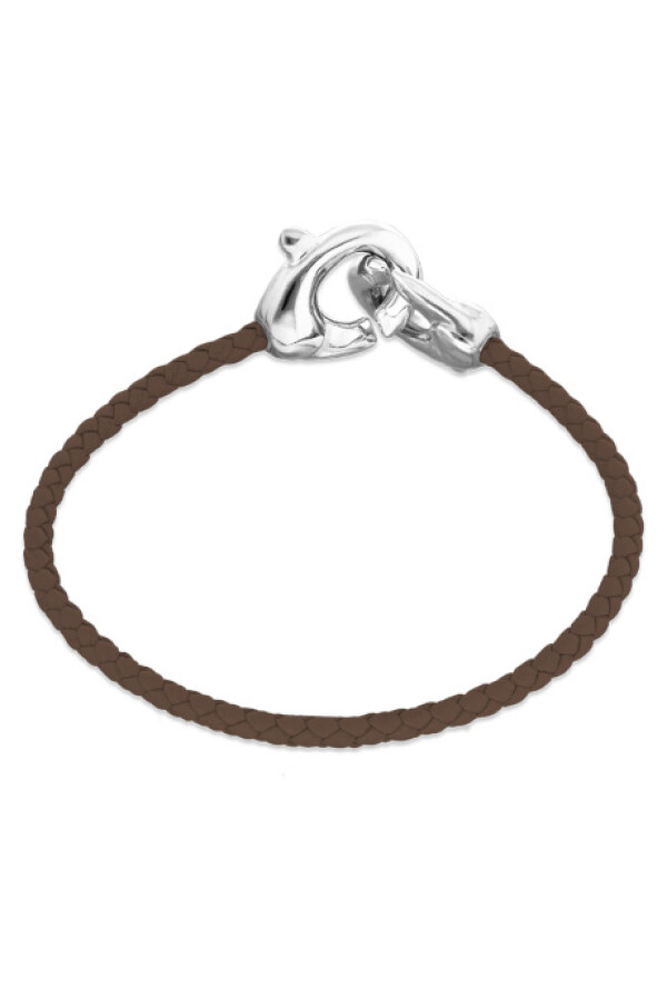 PULSERA DE CUERO MARRÓN CON MOSQUETÓN ENTRELAZADO BAÑADO EN PLATA Pulsera
