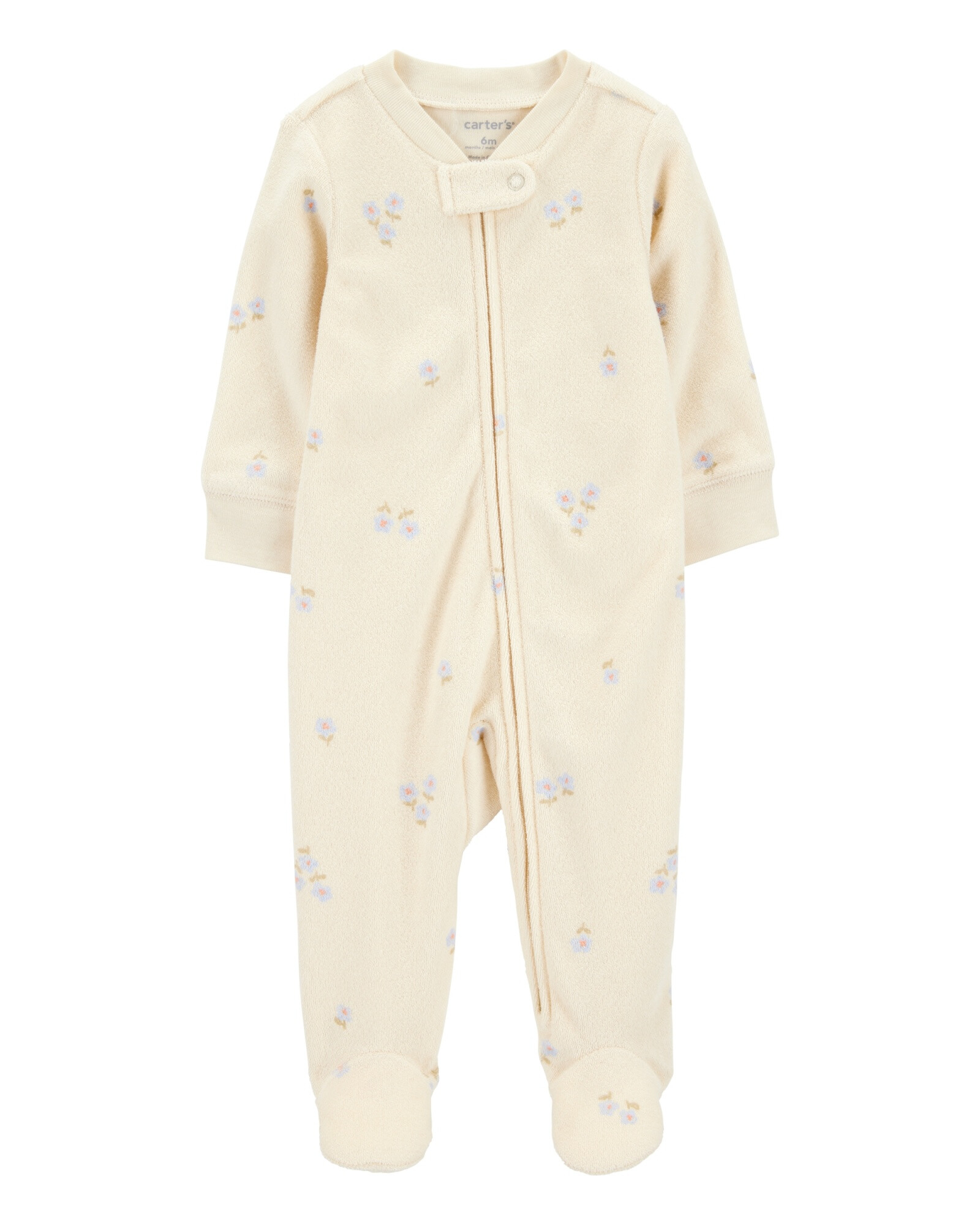 Pijama una pieza de algodón terry, con pie, diseño floral Sin color