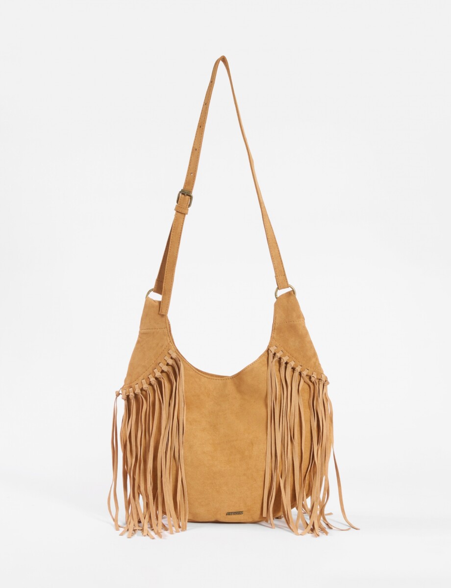Cartera bandolera suede con flecos - camel 