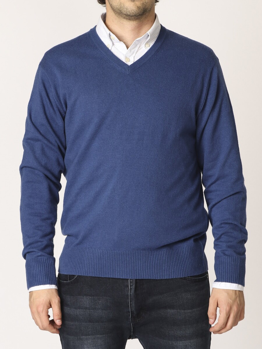 SWEATER V HARRINGTON LABEL - Royal 