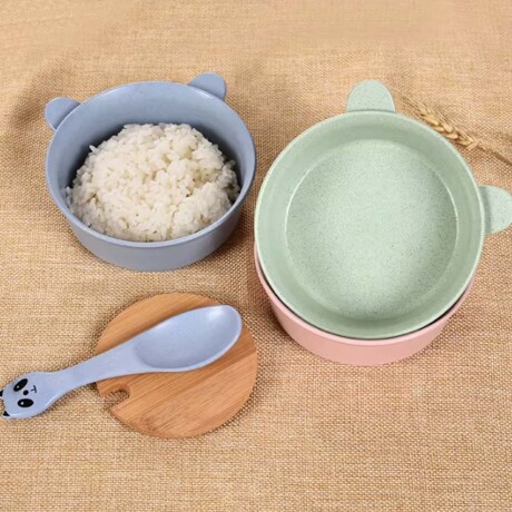 Set de Bowl Tazón y Cuchara para Comida Bebé en Plástico Verde