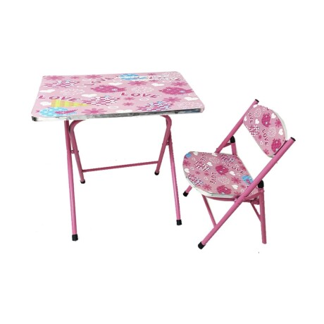Escritorio y silla plegable infantil rosado